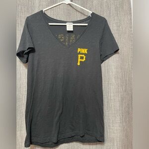 PINK Victoria's Secret Black Tee with Yellow Logo